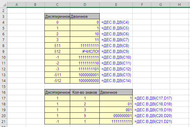 ДЕС.В.ДВ - примеры применения функции
