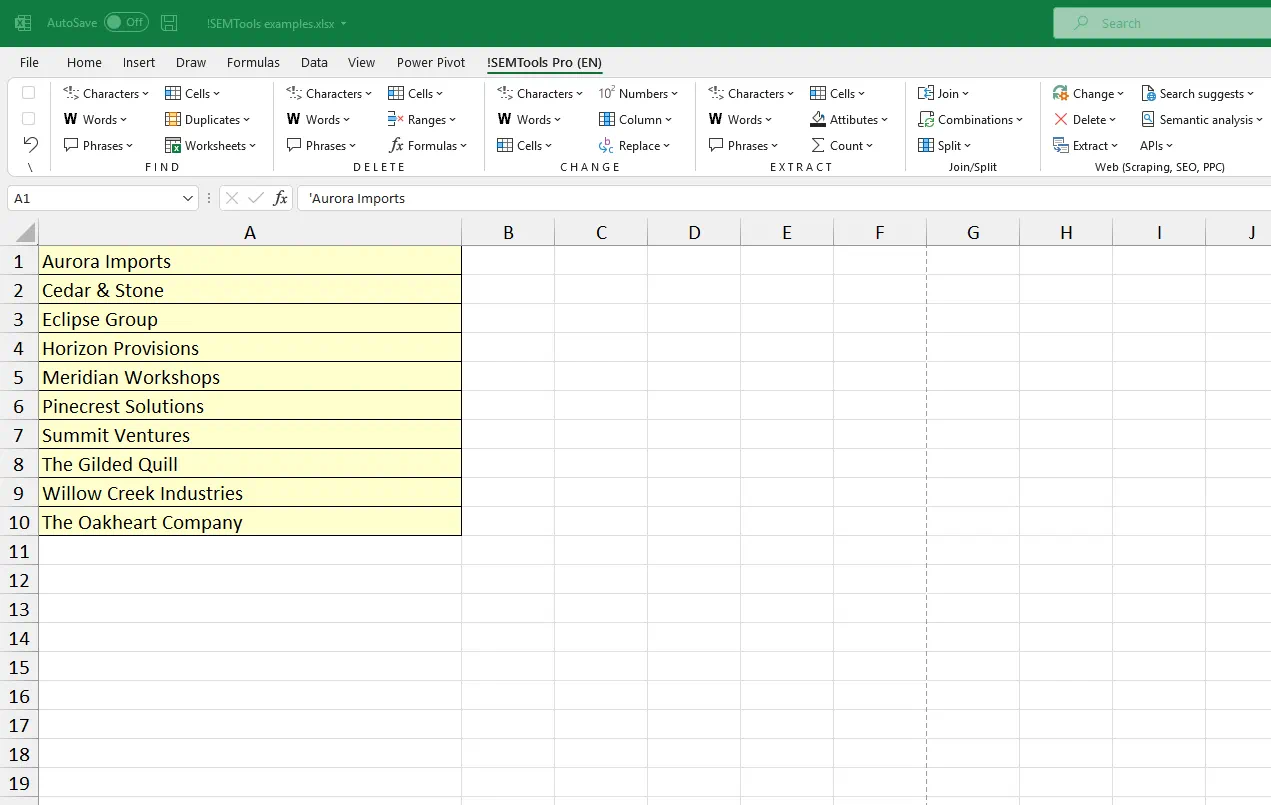 add quotes before and after each cell in Excel with !SEMTools