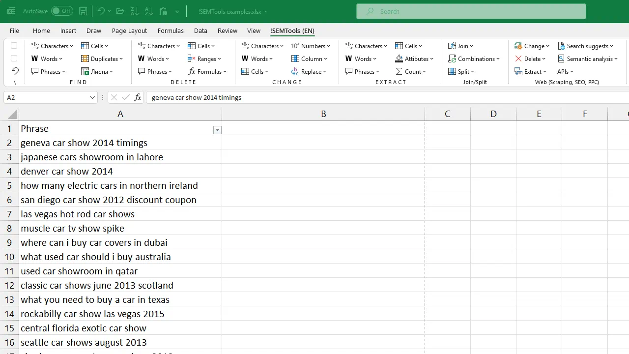 Delete cities with prepositions from excel cells