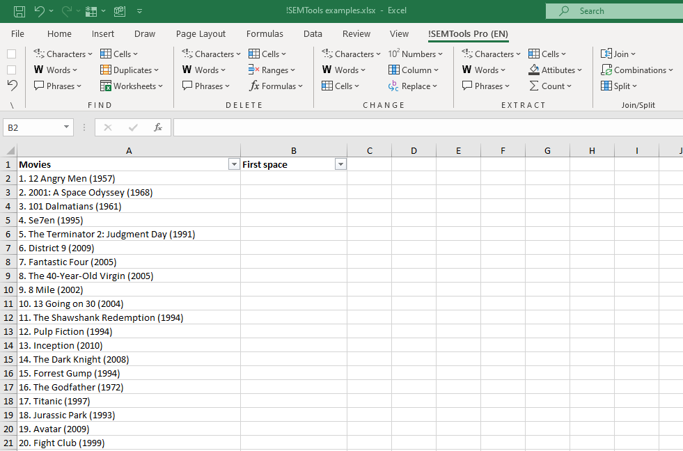 Formula to find first word length