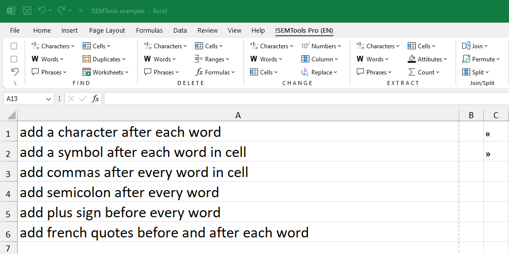 Add French quotes to each word in Excel cells in range