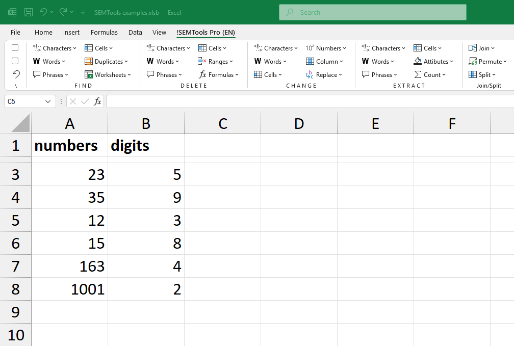 Arithmetic operations in Excel with !SEMTools