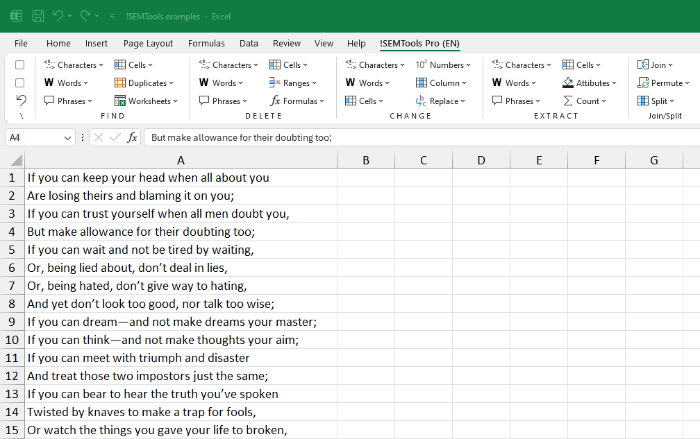 Convert uppercase to lowercase in Excel with !SEMTools