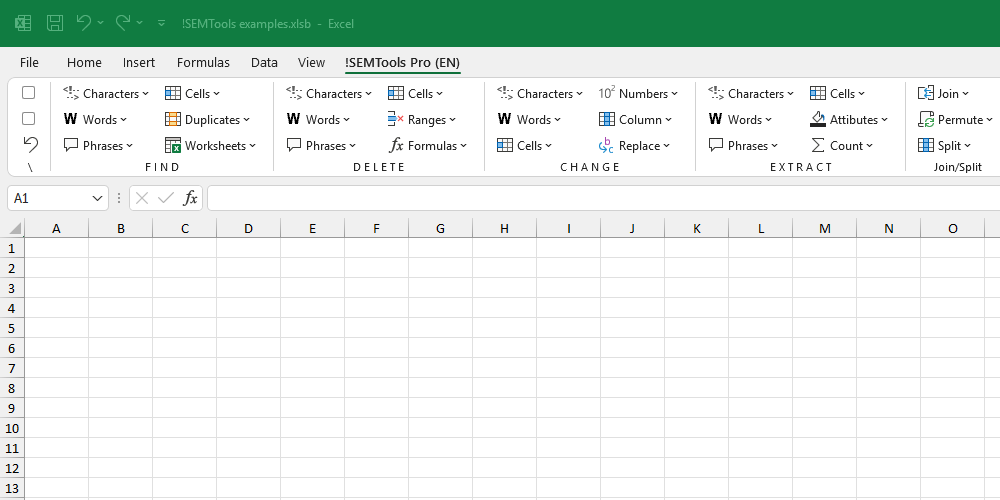 Change multiple cells at once in Excel - !SEMTools for Excel add-in menu