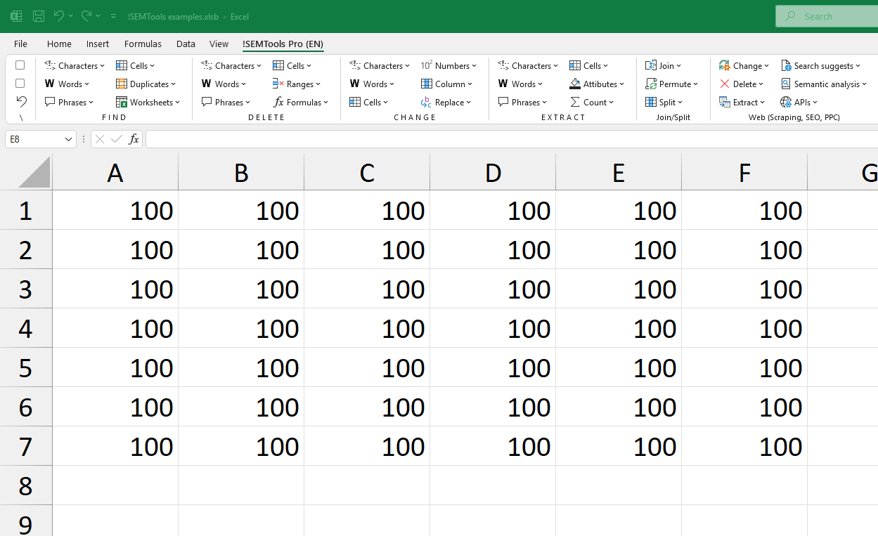 Modify numeric cell values - !SEMTools add-in menu for Excel