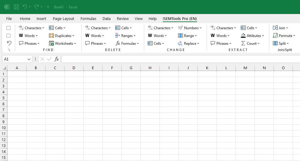 Change range in Excel with !SEMTools, menu commands