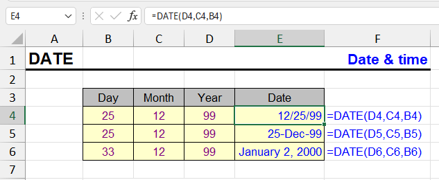 DATE function in Excel - formula examples