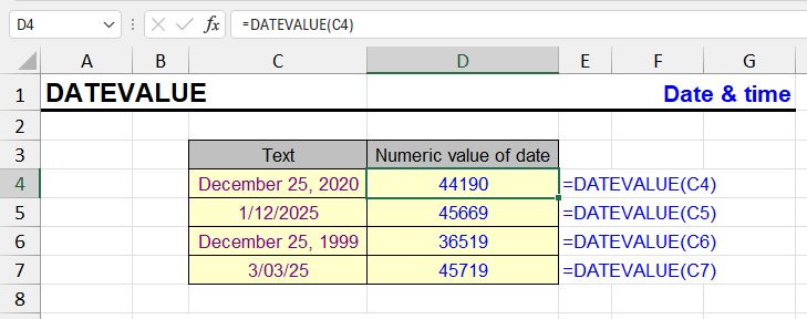 DATEVALUE function in Excel - text to date conversion examples