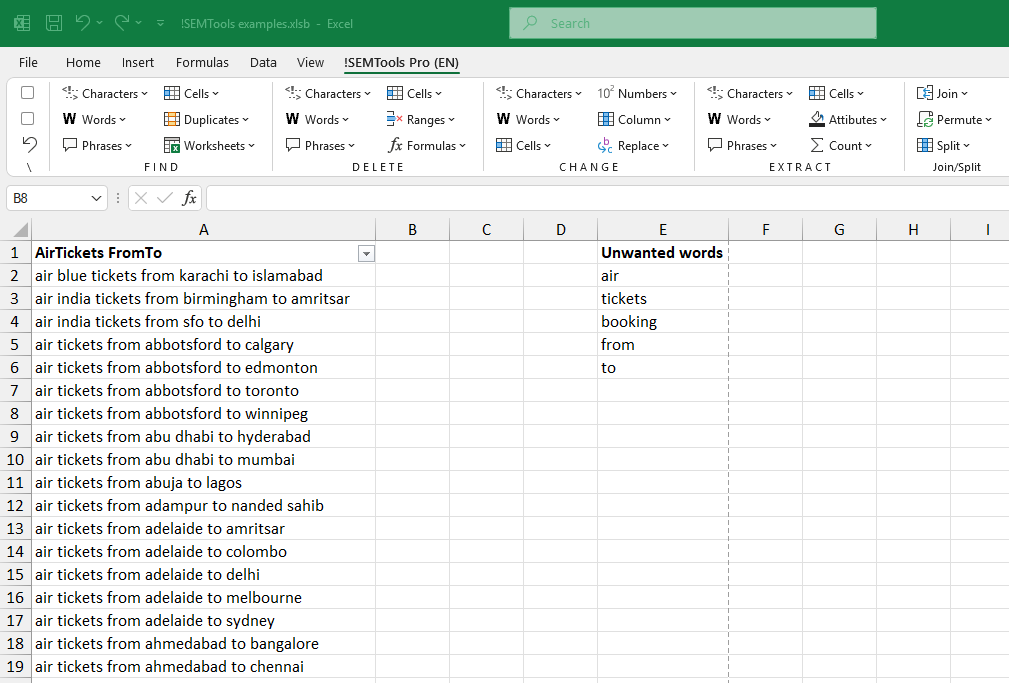 Remove any words from a list in Excel cells