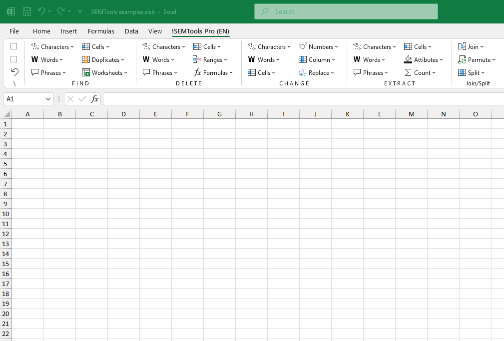 Delete full words menu in !SEMTools for Excel