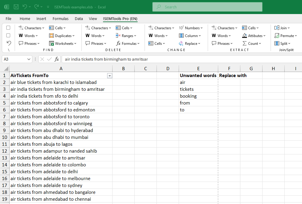 delete multiple words in Excel with bulk replacement feature