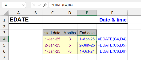 EDATE function in Excel - date calculation examples
