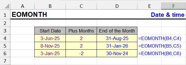 EOMONTH function in Excel - end of month calculation examples