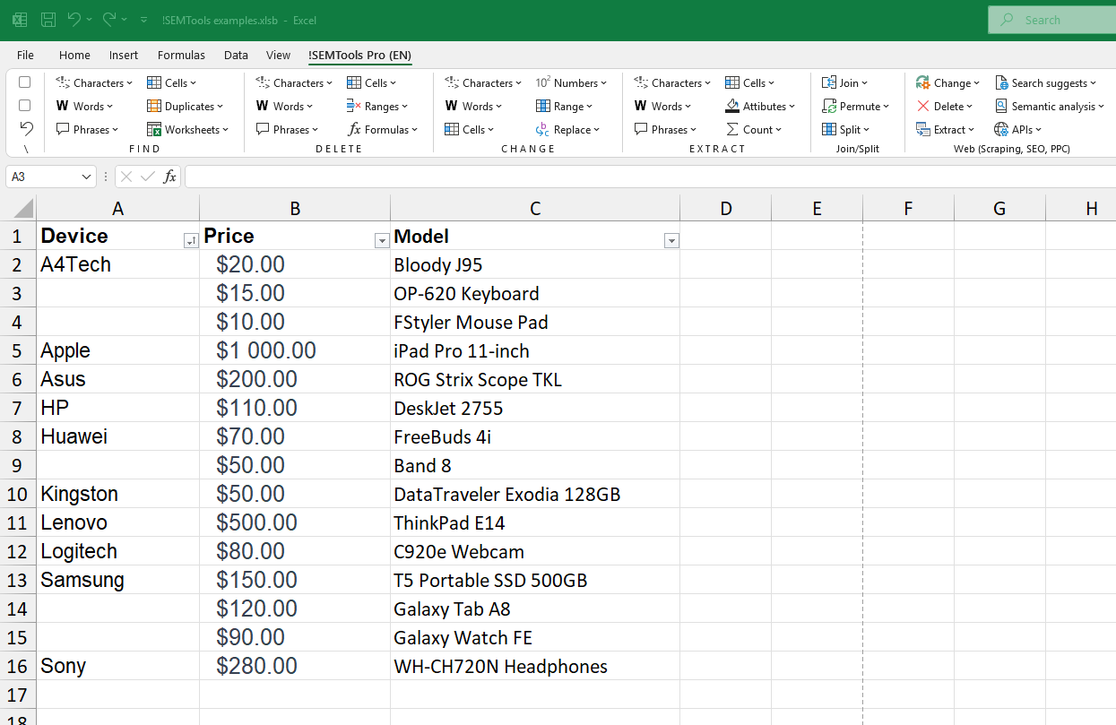 Fill blank cells with values above in Excel with a formula