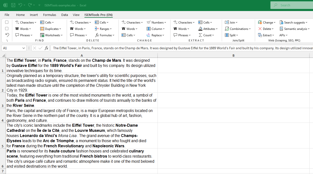 Find cells with bold text in Excel using !SEMTools