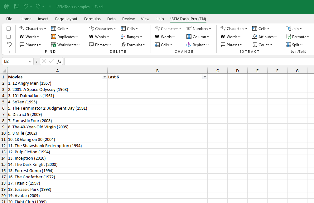 Get last characters from Excel cells with a formula