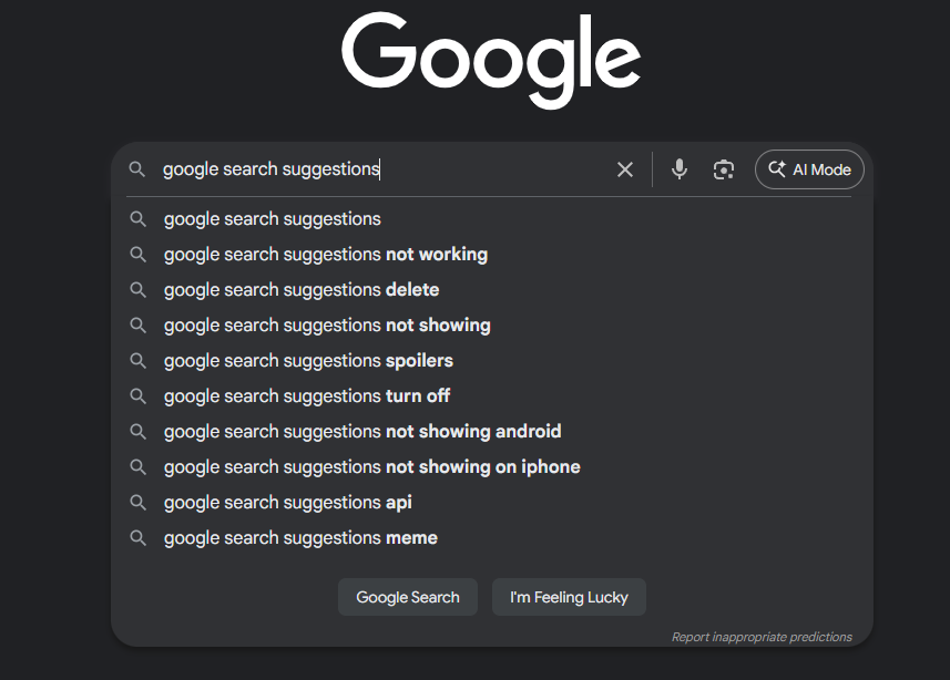 Google search suggestions