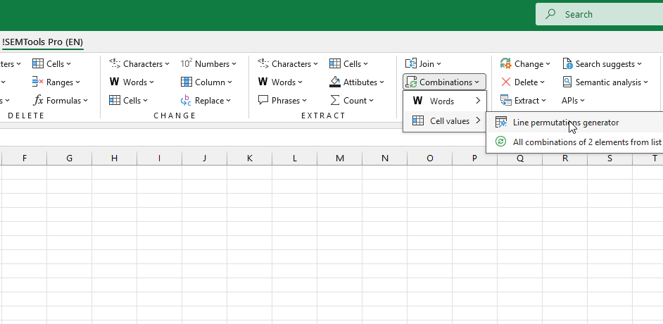 Line combinations generator in Excel