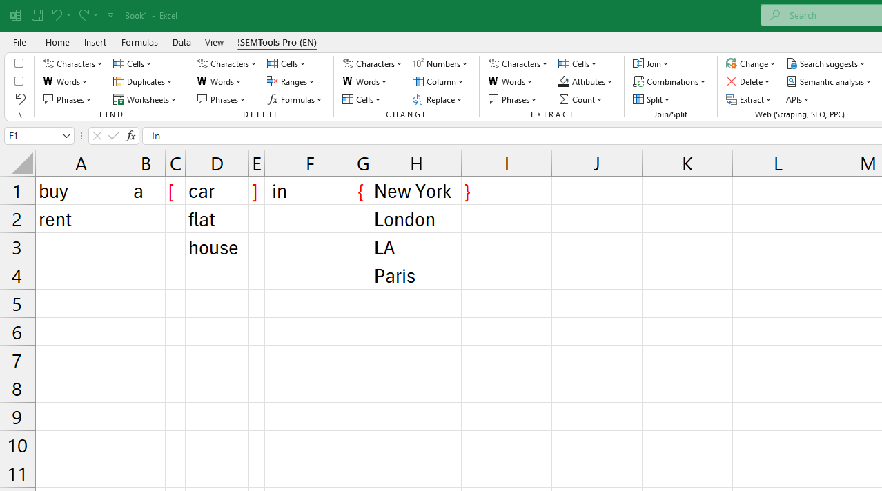 Generating line combinations of words with custom delimeters in Excel