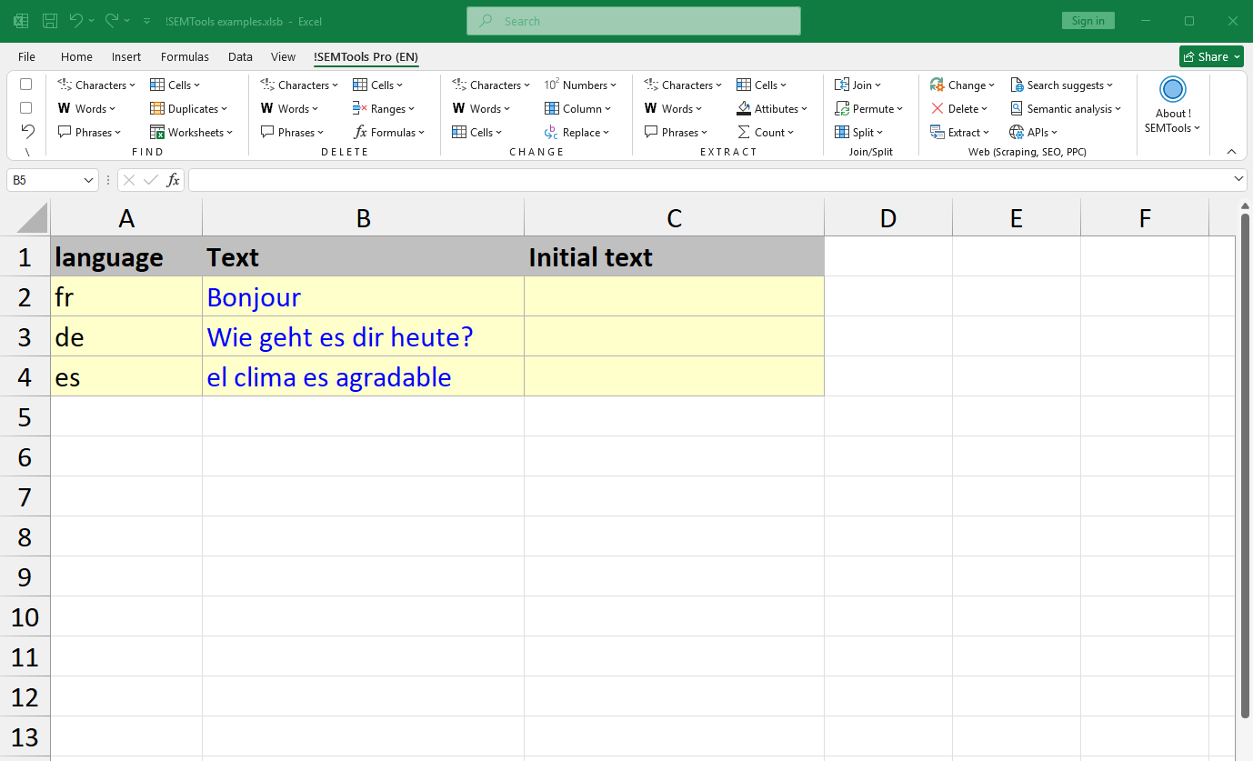 Built-in Microsoft Translator in Excel