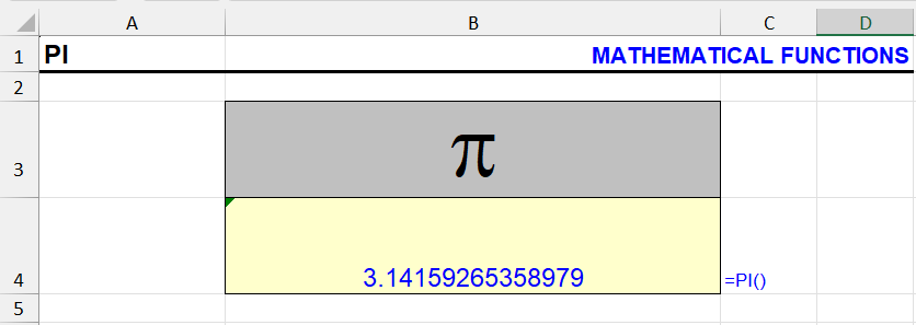 PI function in Excel - formula and its value