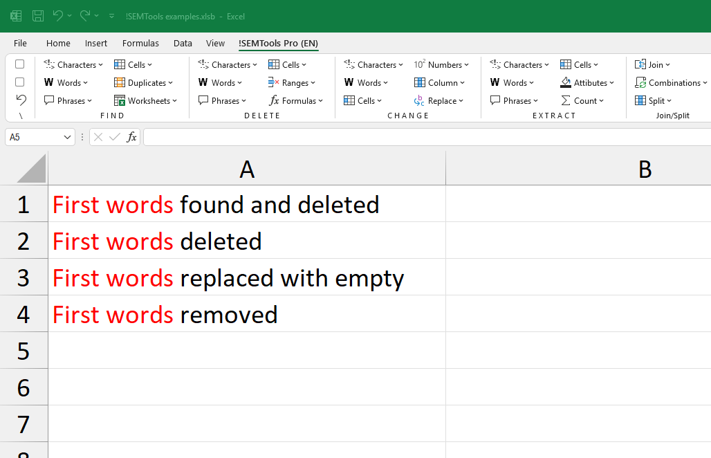 delete first 2 words in excel cells