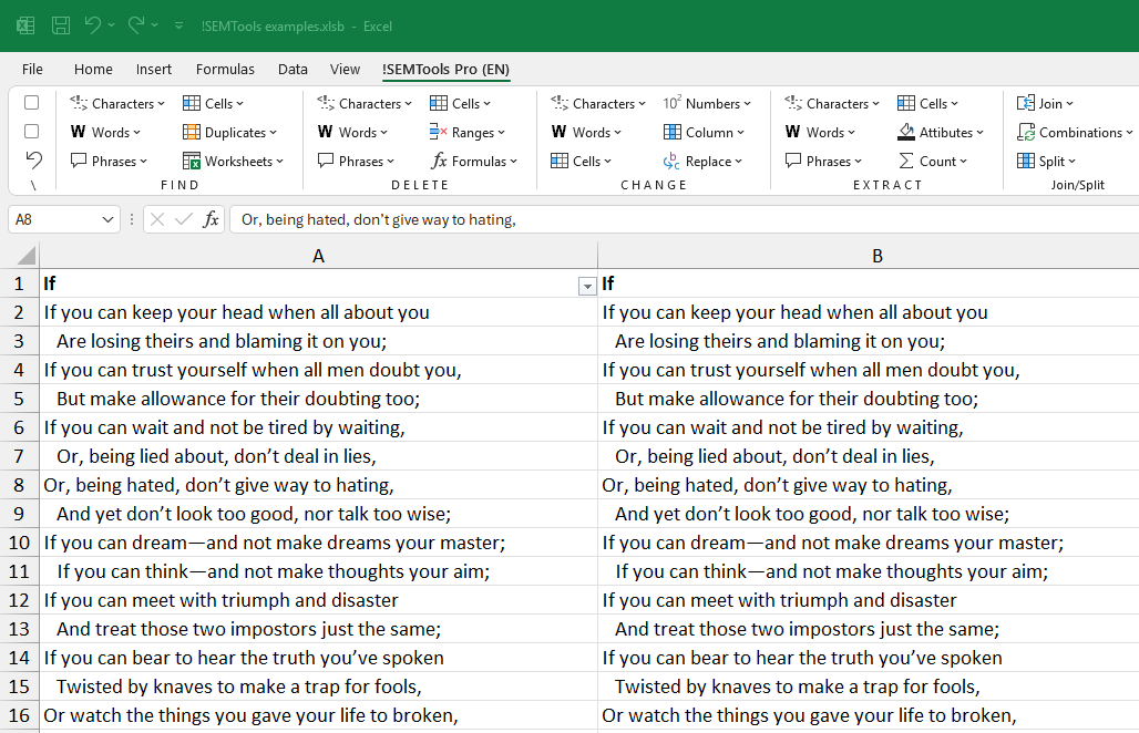 remove last N words in Excel with !SEMTools for Excel
