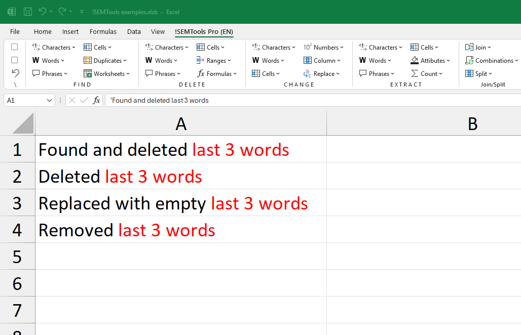 remove last words in Excel with !SEMTools