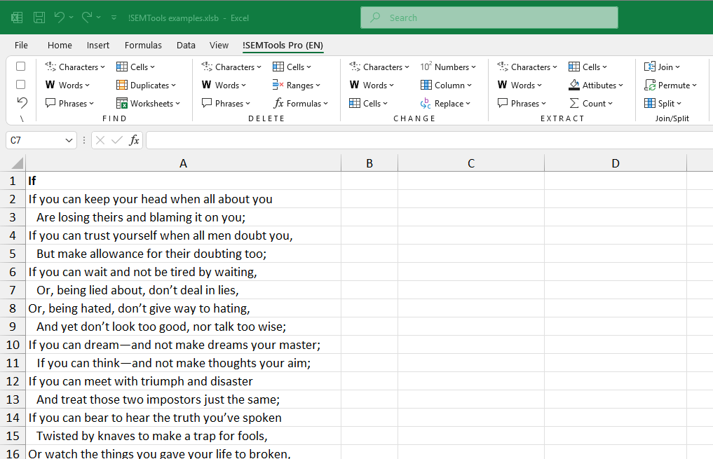 Translating text in Excel with !SEMTools Google Translate tool