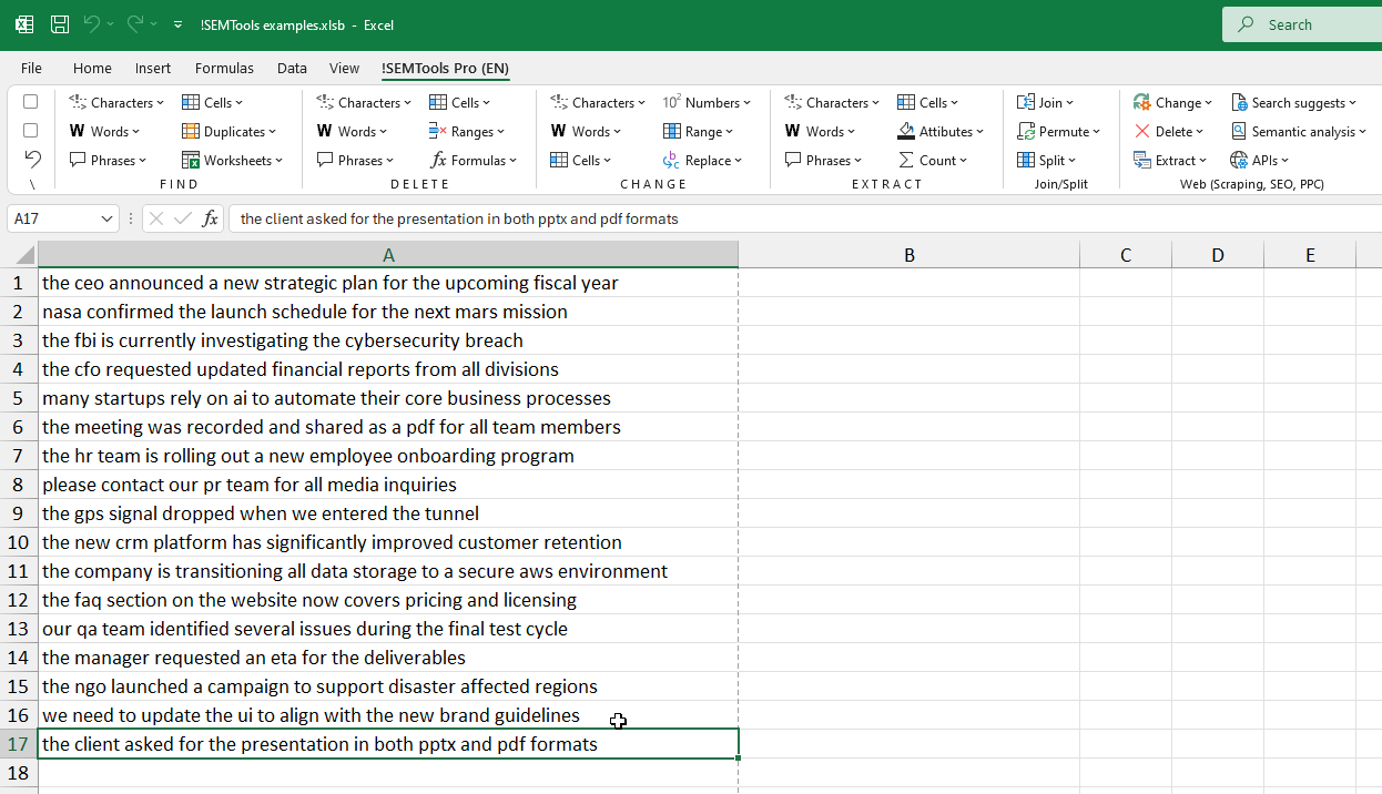 Detect acronyms and correct their case (capitalize all letters) in Excel